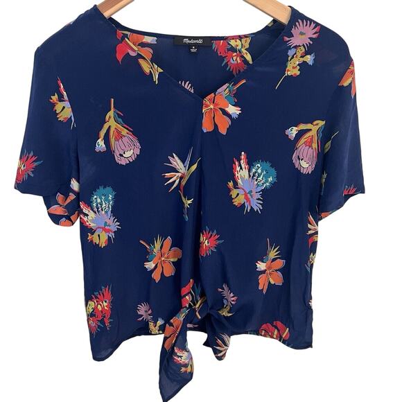 Madewell Tops - Madewell Navy Floral Tie-Front Blouse